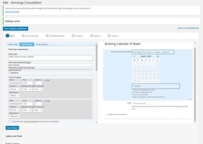 SeeingWithStars appointment booking configuration
