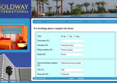Goldway International Reservation page with validating form;