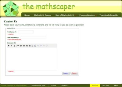 the mathscaper Contact us page with validating form