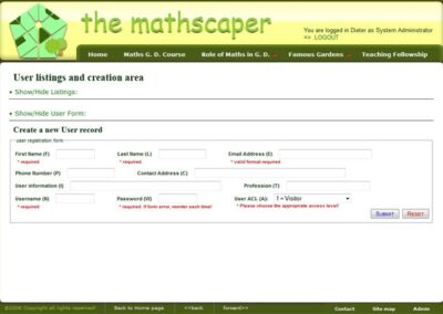 the mathscaper user registration page with validating form;