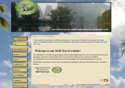 SGH Travel Home page with dynamic header slide-show and three state navigation