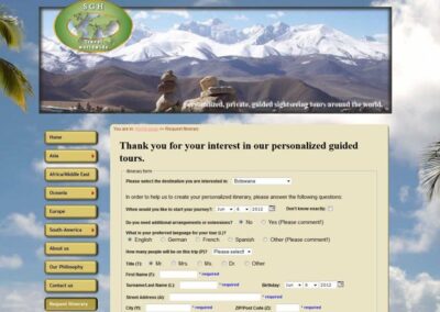 SGH Travel Itinerary page is a validating form that allows interested parties to launch a travel enquiry;