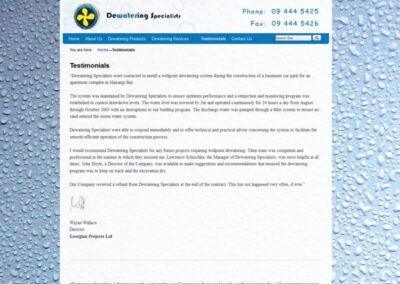 Dewatering Specialists Testimonials page;
