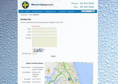 Dewatering Specialists Contact Us page with validating form and Google Maps;