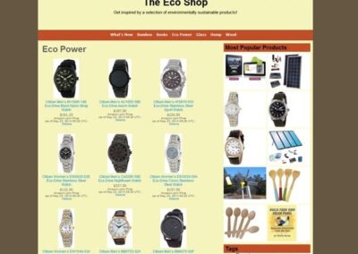 The Eco Shop Eco Power Solar Watches products category page;