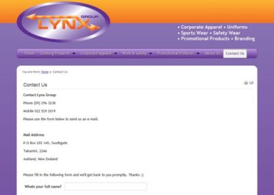 Lynx Group Contact Us page with validating form;