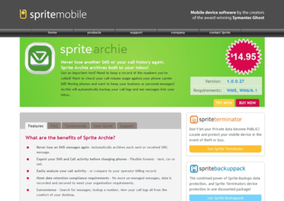 spritemobile Product details page;